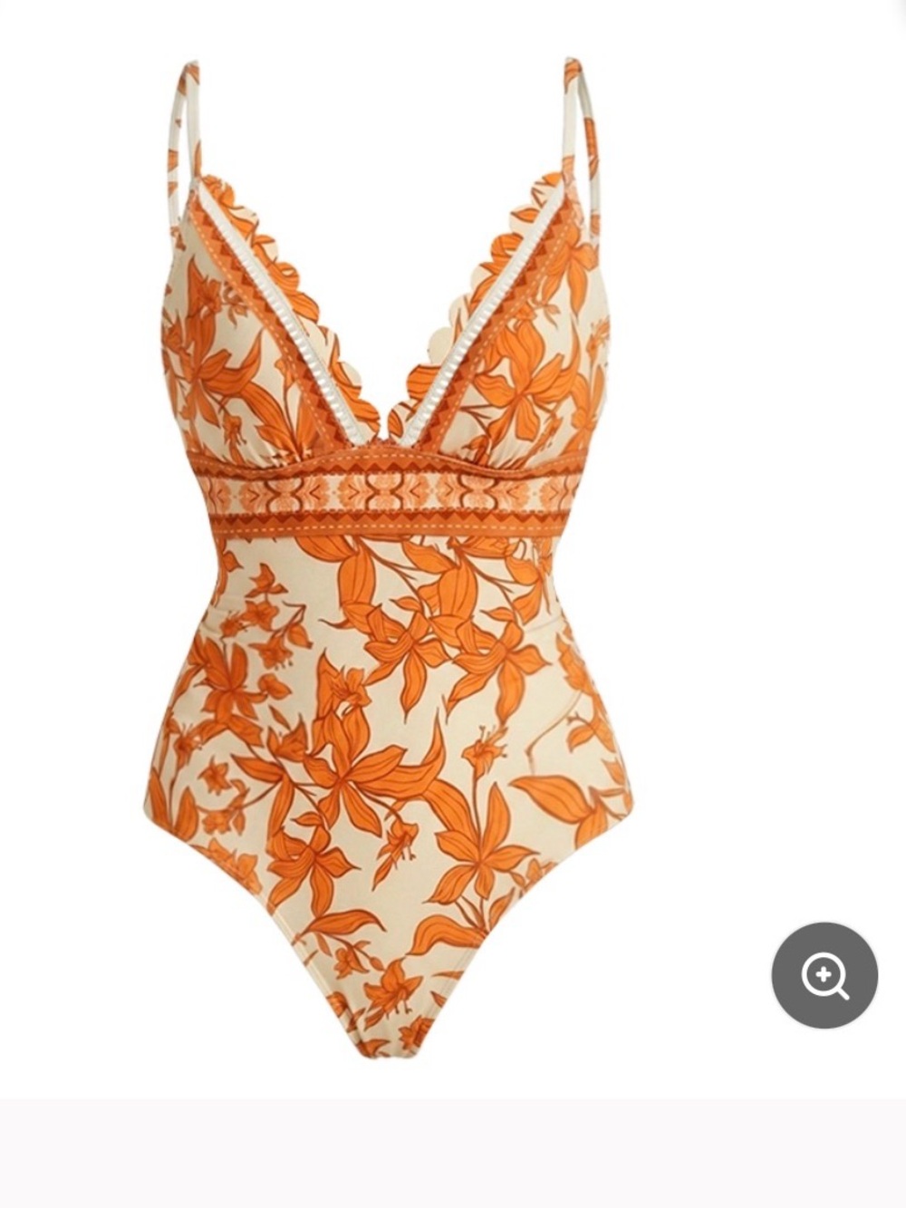 Orange Floral Lace-Trim One-Piece Swimsuit with Maxi Skirt Set - Picture 4 of 6